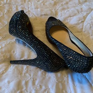 Gorgeous black rhinestone platform heels